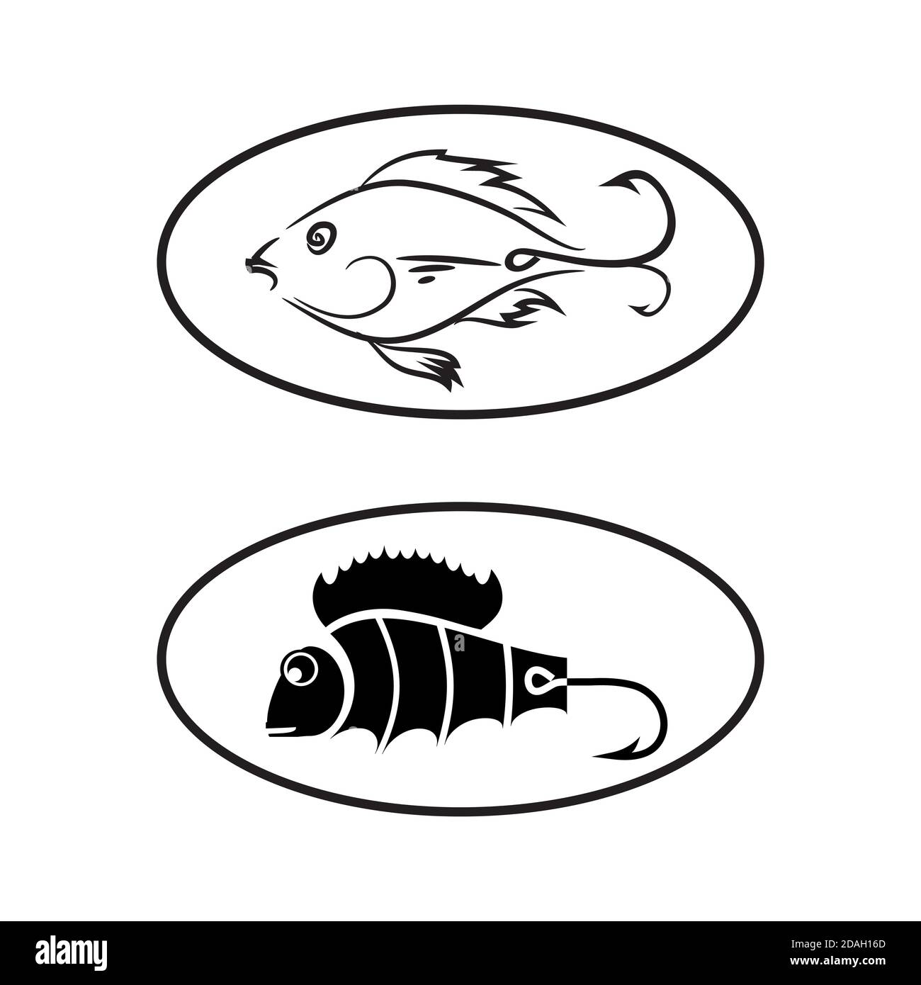 Fish and Hook Logo Isolated on White Background Stock Vector