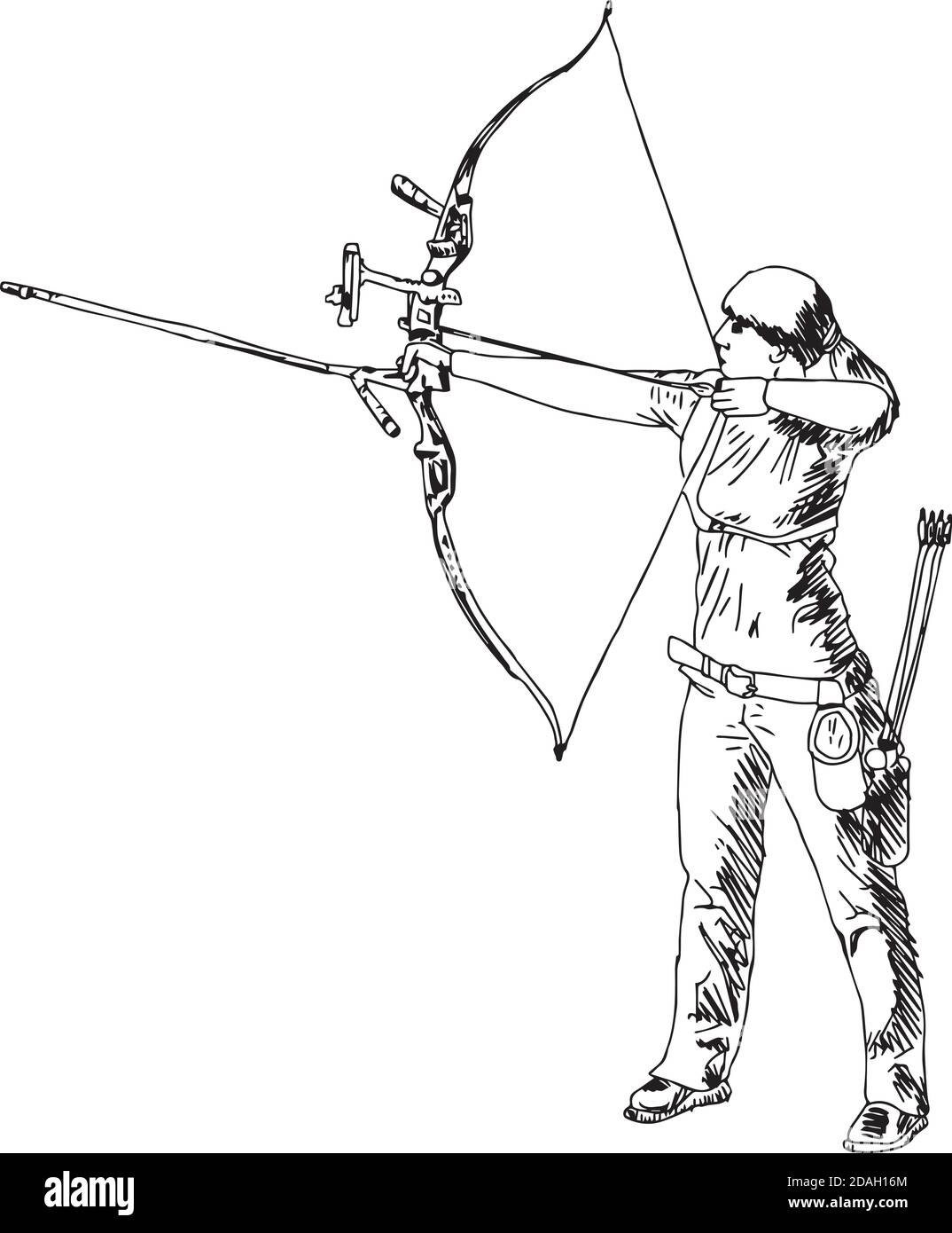 illustration vector doodle hand drawn sketch of female sport archery
