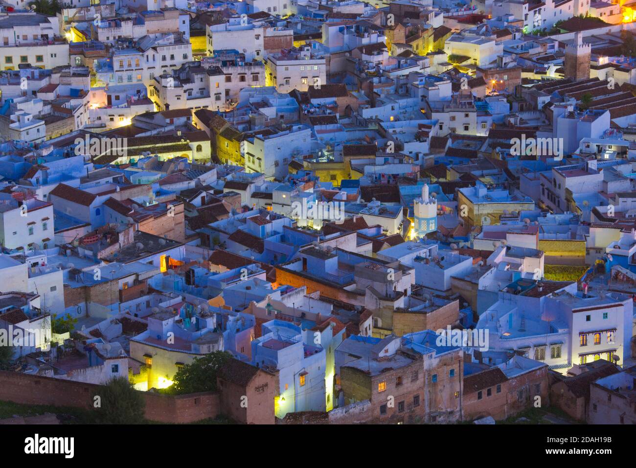 Overview of houses on the Riff Mountains, Chefchaouen, Morocco Stock ...