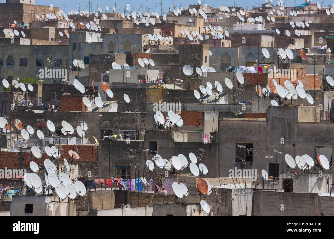 Satellite dishes on roof top, Fes, Morocco Stock Photo