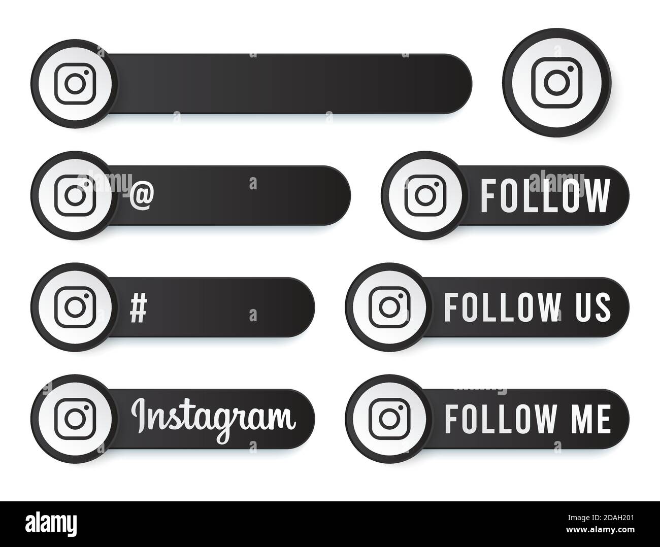 Instagram Buttons Collection with White Logo. Black Social Media Tags Set  with Modern Icons, Symbol, Sing, Banner. 3D Round Button Templates Stock  Vector Image & Art - Alamy