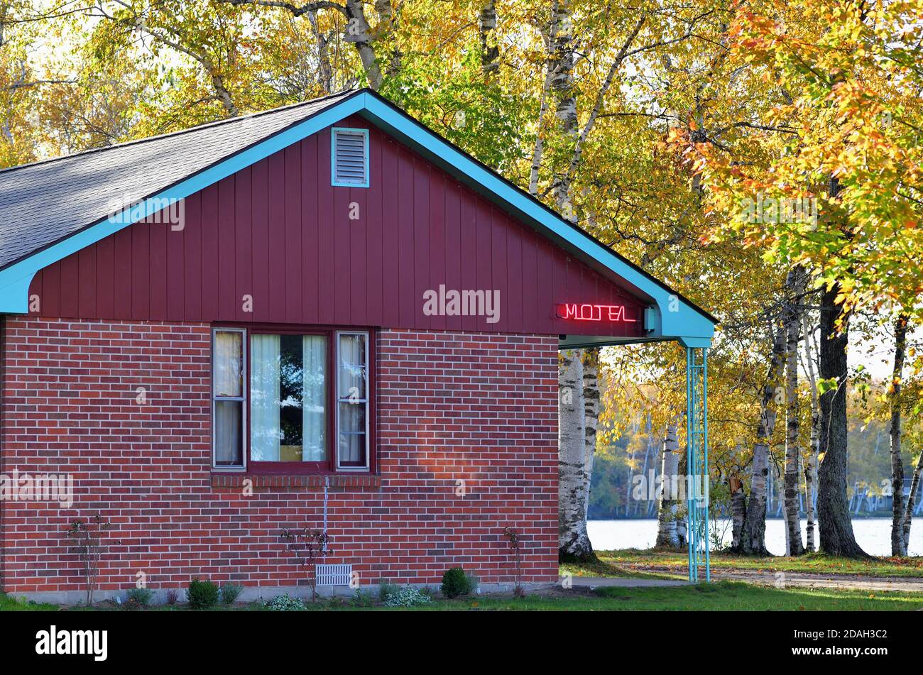 Trout Lake, Michigan, USA. A lakeside motel complete with a neon sign