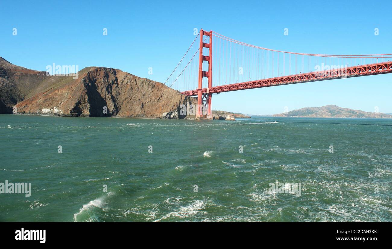 Golden Gate Bridge and mountain and ocean views in San Francisco, California Stock Photo
