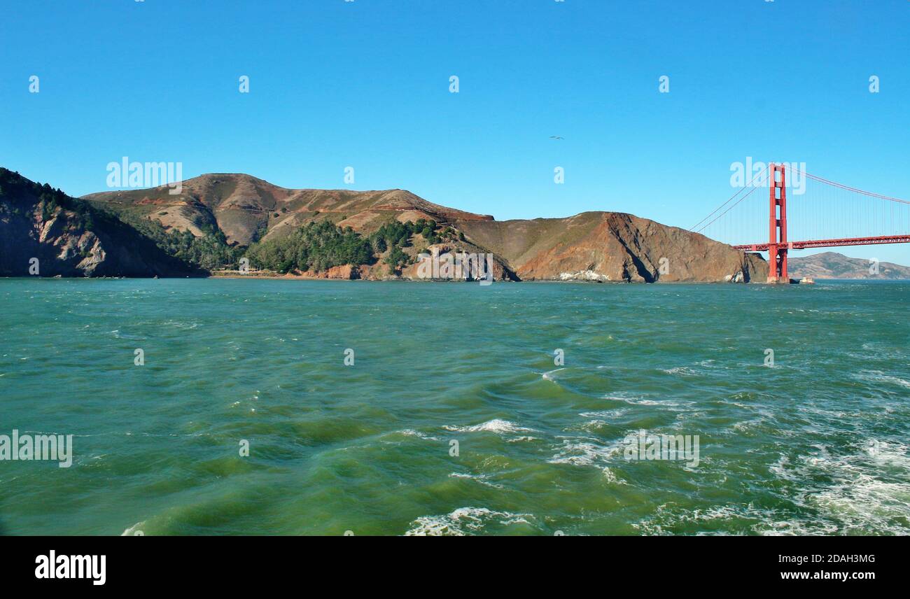 Golden Gate Bridge and mountain and ocean views in San Francisco, California Stock Photo
