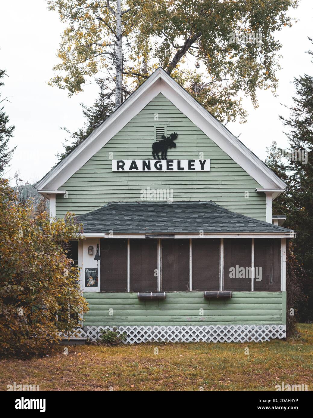 House with Rangeley sign in Rangeley, Maine Stock Photo Alamy