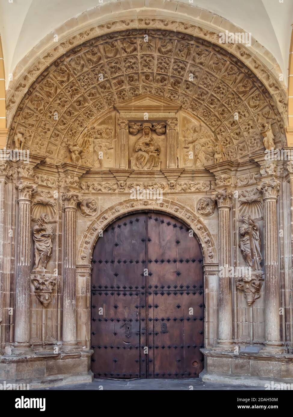Entrance of the Church of Santa Maria (Iglesia de Santa Maria) - Los Arcos, Navarre, Spain Stock Photo
