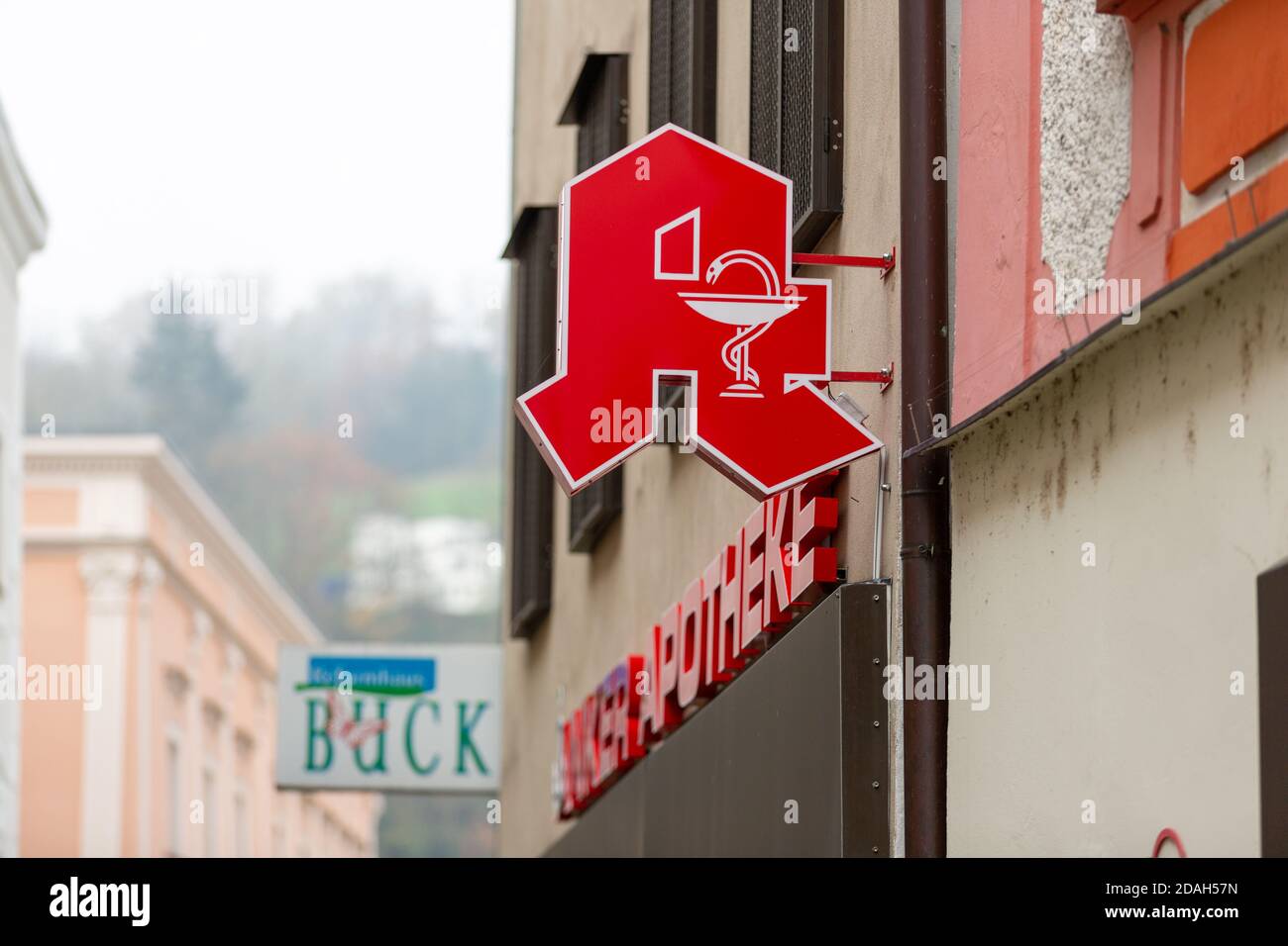 PASSAU / GERMANY - NOVEMBER 8, 2020: Branch logo of german pharmacy. Stock Photo