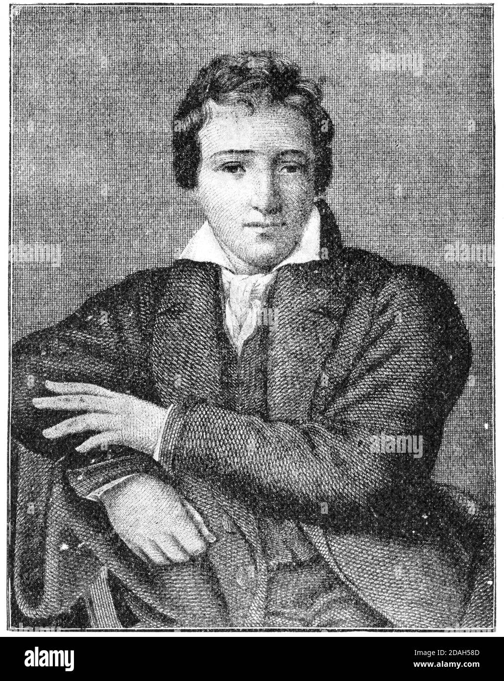 Portrait of Heinrich Heine (young years) - a German poet, writer and literary critic. Illustration of the 19th century. White background. Stock Photo