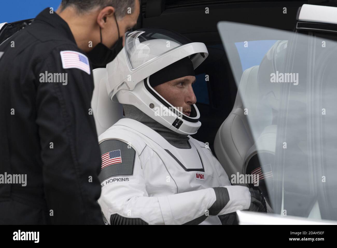 Kennedy Space Center, Florida, USA. 12th Nov 2020. NASA astronauts Mike Hopkins, Victor Glover, Shannon Walker, and Japan Aerospace Exploration Agency (JAXA) astronaut Soichi Noguchi, wearing SpaceX spacesuits, are seen as they prepare to depart the Neil A. Armstrong Operations and Checkout Building for Launch Complex 39A during a dress rehearsal prior to the Crew-1 mission launch, on November 12, 2020, at NASA's Kennedy Space Center in Florida. Credit: UPI/Alamy Live News Stock Photo