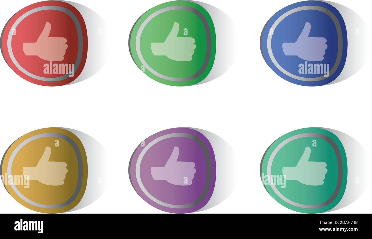 Vector illustration of thumbs-up round stickers in six different colors ...
