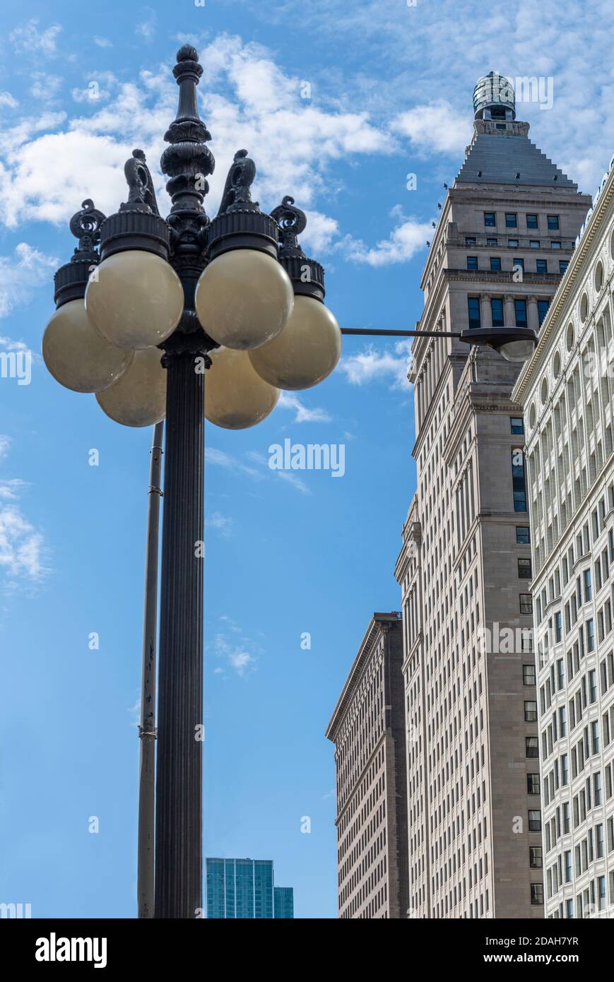 six ball lamp post in Chicago Stock Photo Alamy