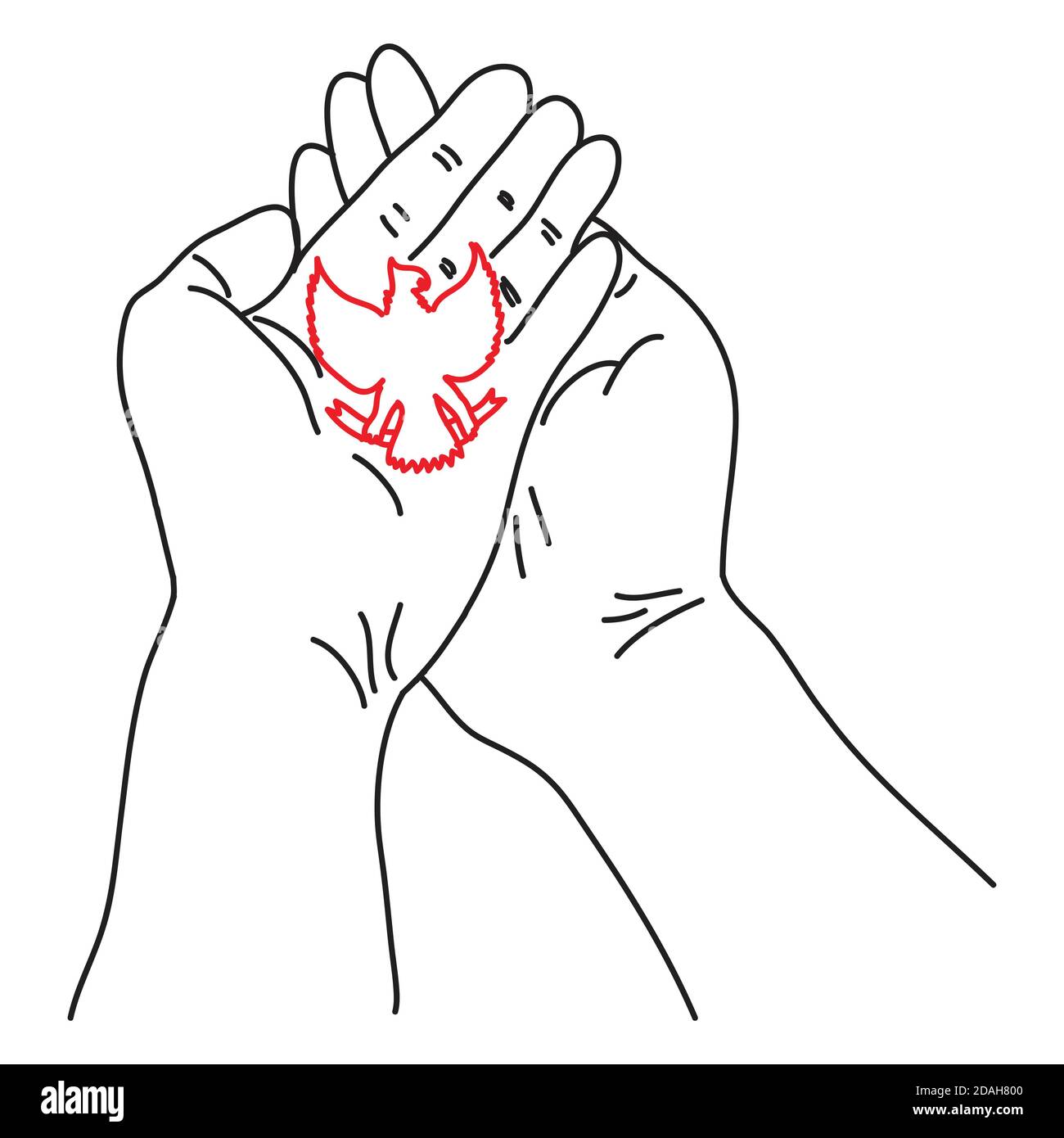 Hand drawn of a hand holds Garuda Bird. Garuda is the symbol of the state of Indonesia Stock Vector