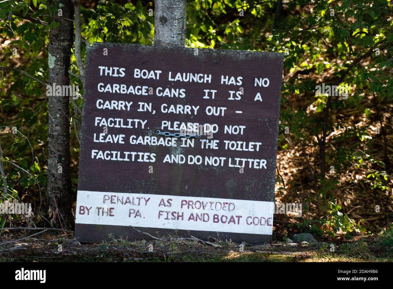 Boat Launch Sign in the Poconos of Pennsylvania Stock Photo