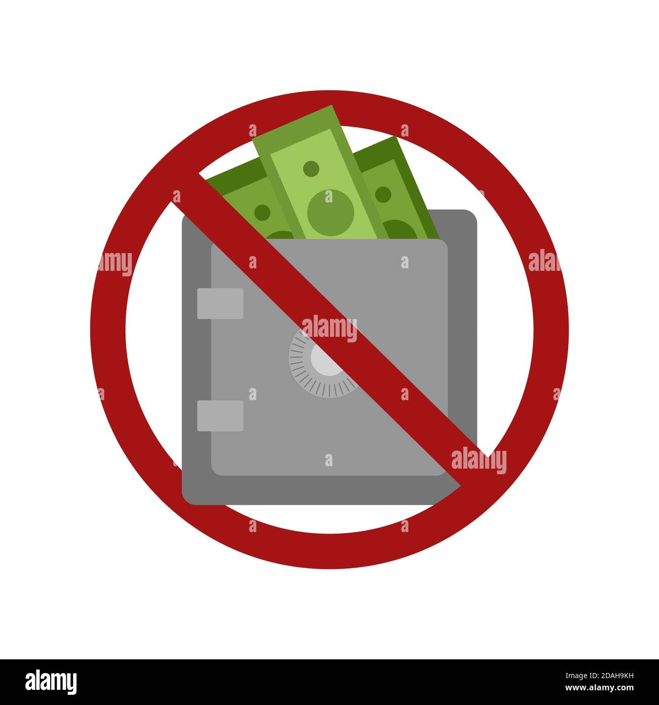 Safe with money in prohibition sign. Ban on storage of things. Sanction