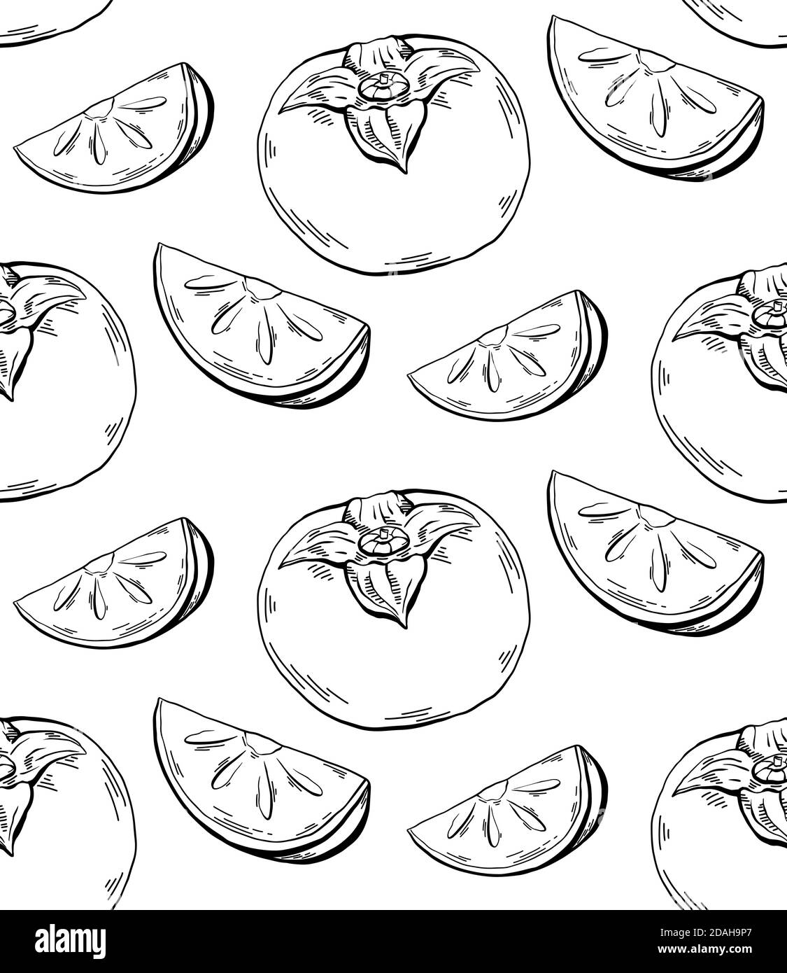 Persimmon sketch seamless contour pattern on white background. Healthy ...