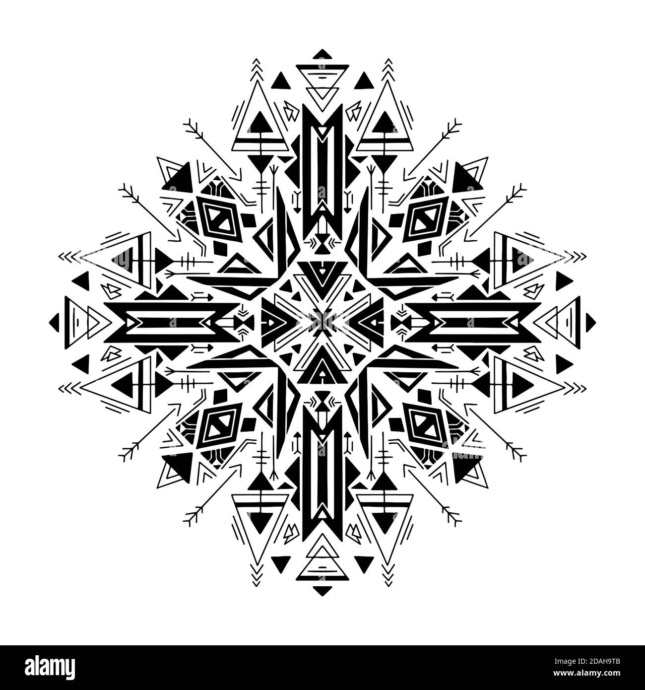 Tribal geometric mandala. Black native ornament on a white background