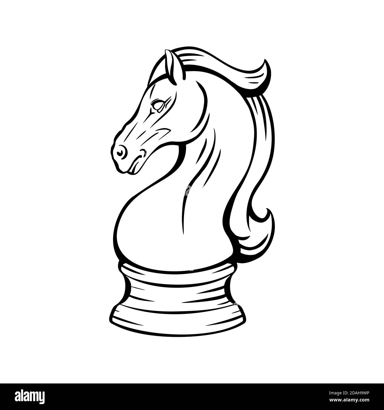 Contour knight chess horse. Proud mustang mascot. Symbol of smart play. Contour object for logos, icons and your design. Stock Vector