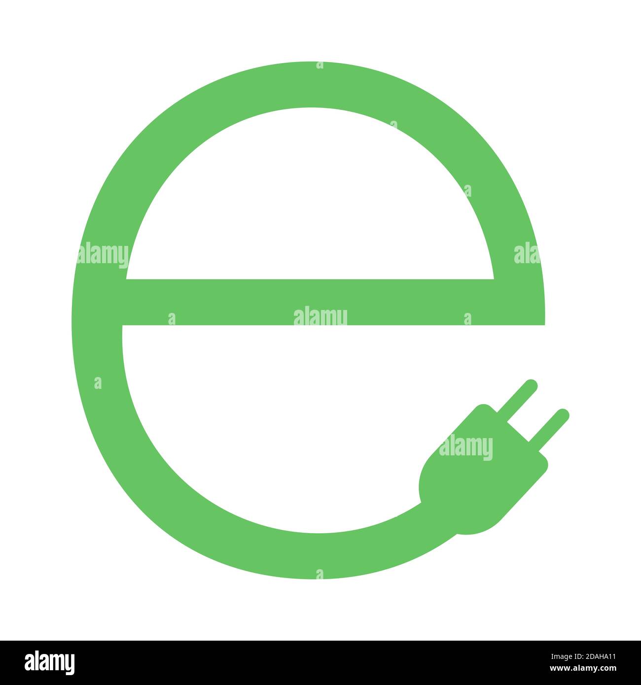 Eco electric icon. E letter energy symbol with plug isolated Stock Vector