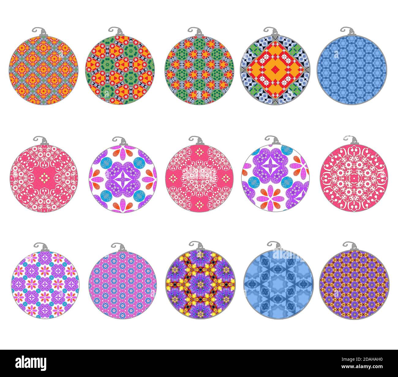Collection of pretty Christmas ornaments isolated on white can be cut out for decorative holiday designs Stock Photo