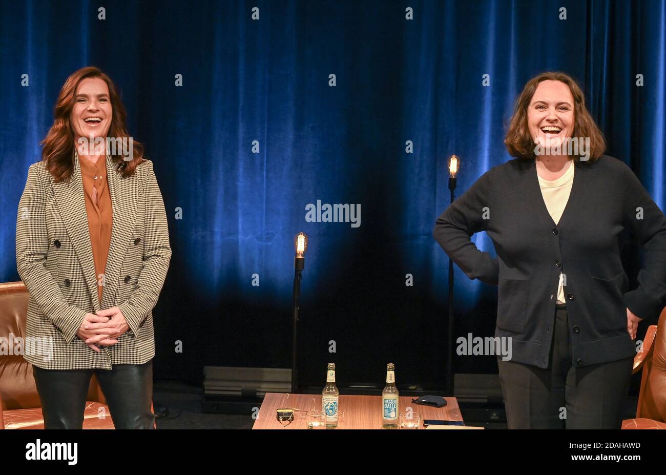 Berlin, Germany. 12th Nov, 2020. The former figure skater Katarina Witt (l)  and the journalist Jana Hensel take part in the online event of the series  "Zur Sache, Leipzig" at the Astra