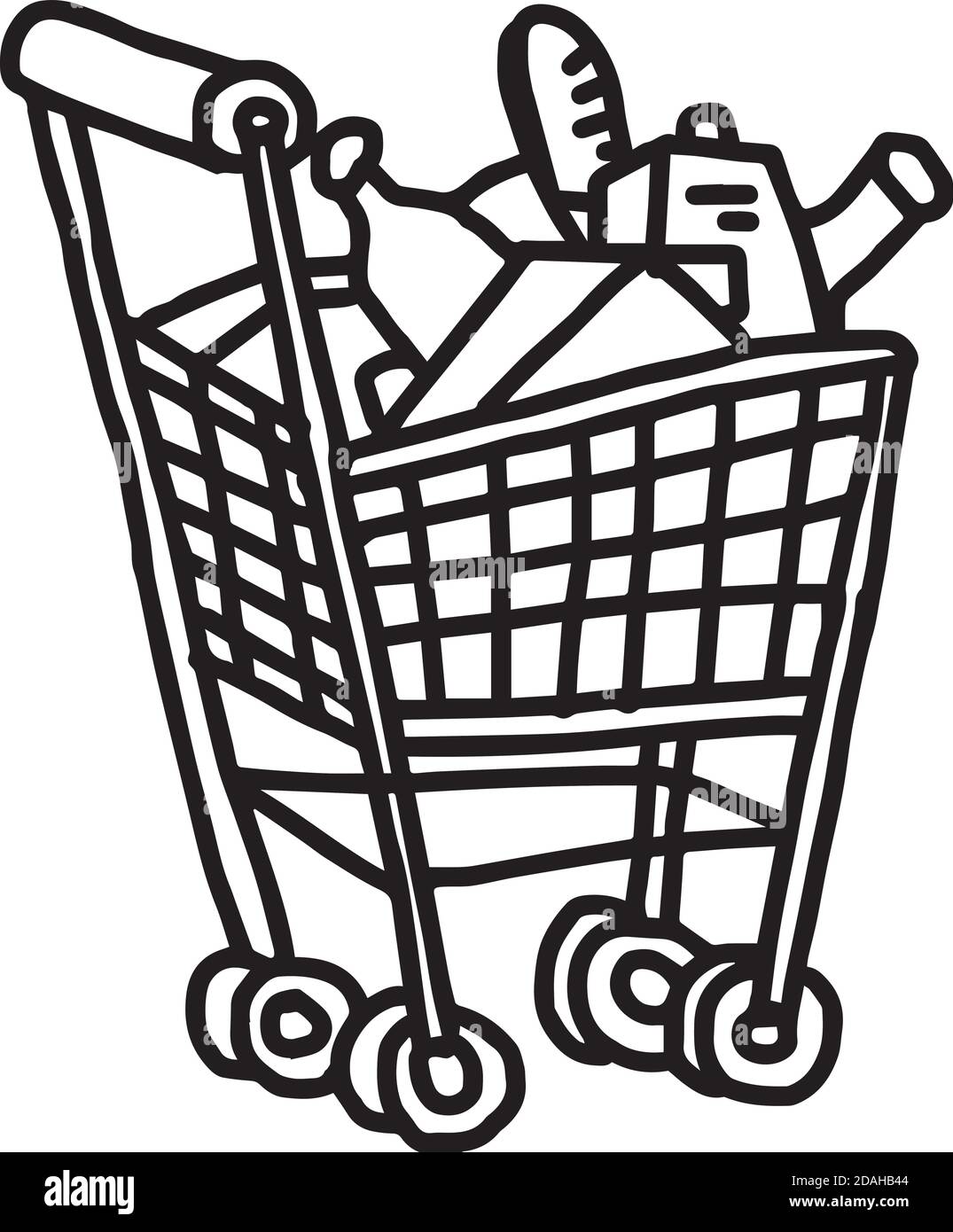 illustation vector hand drawn doodle of supermarket shopping cart with