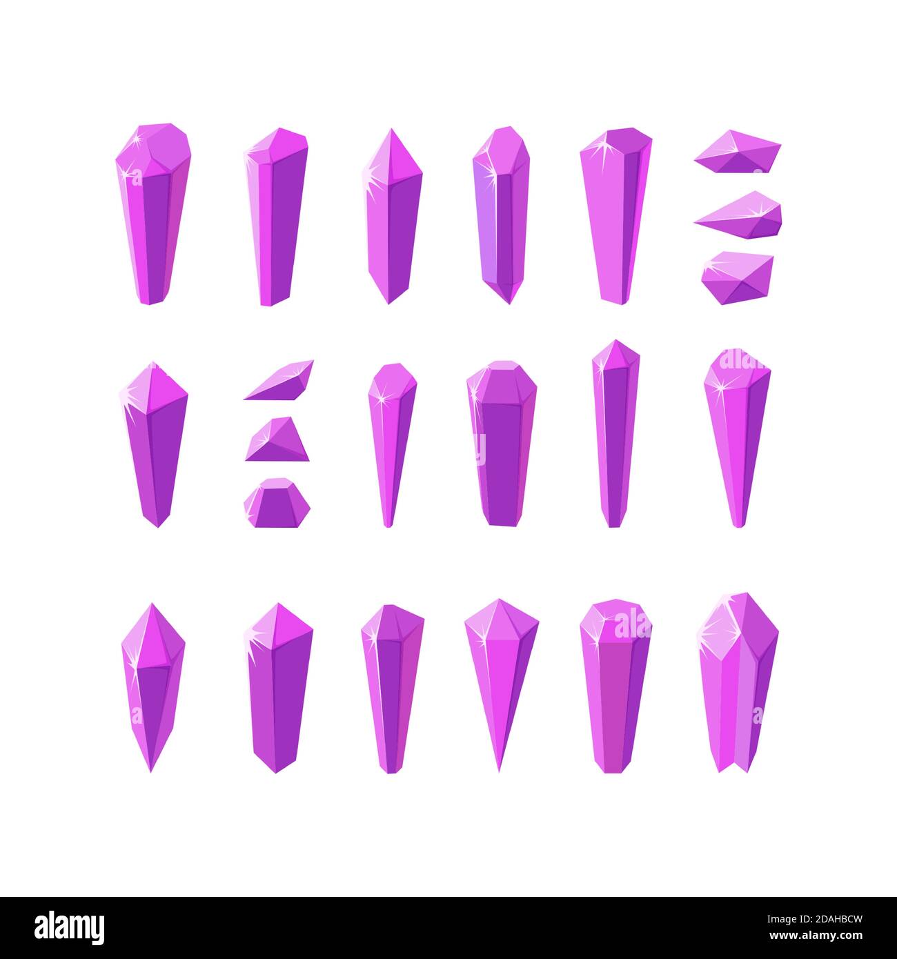 Pink crystal stones like amethyst quartz. Big set of gems or glass