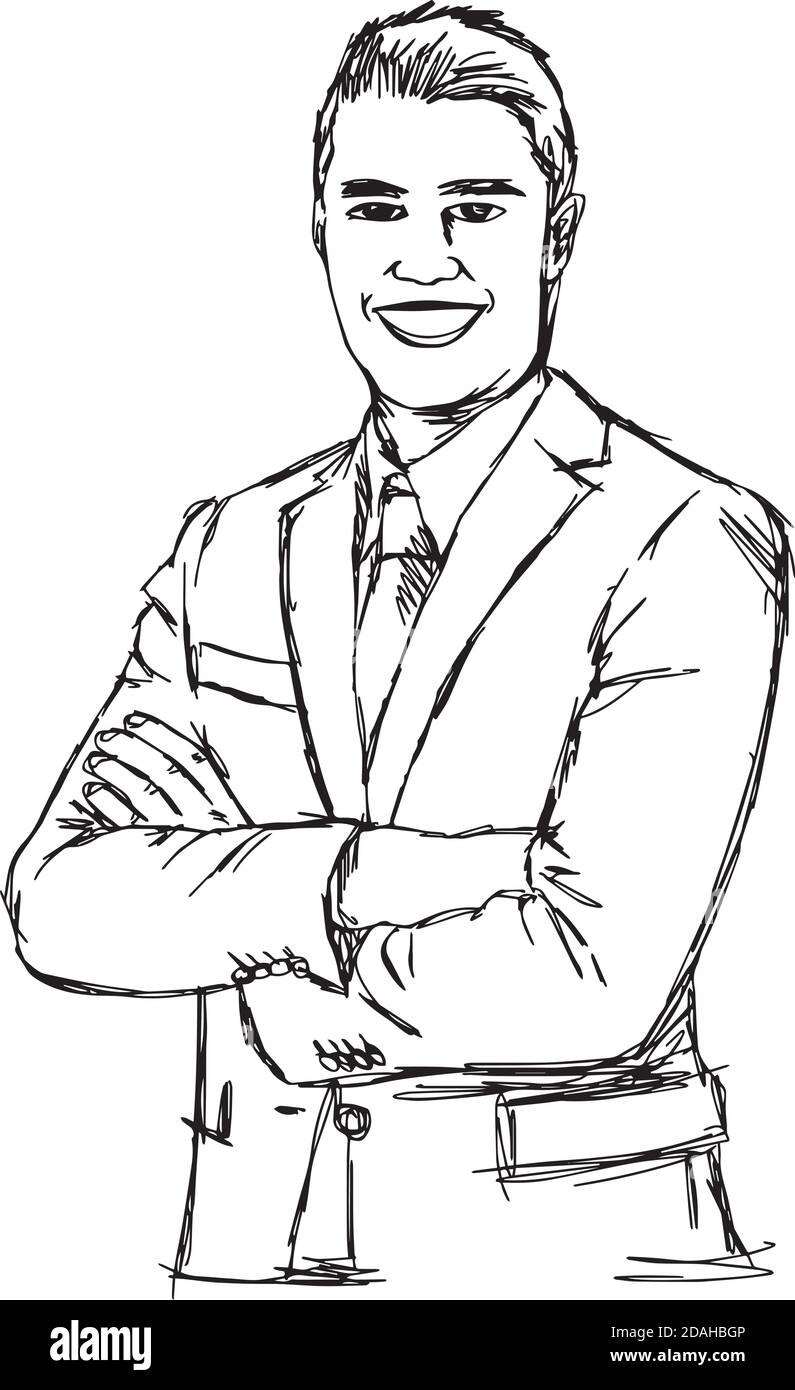 illustration vector doodle hand drawn of sketch smiling businessman ...