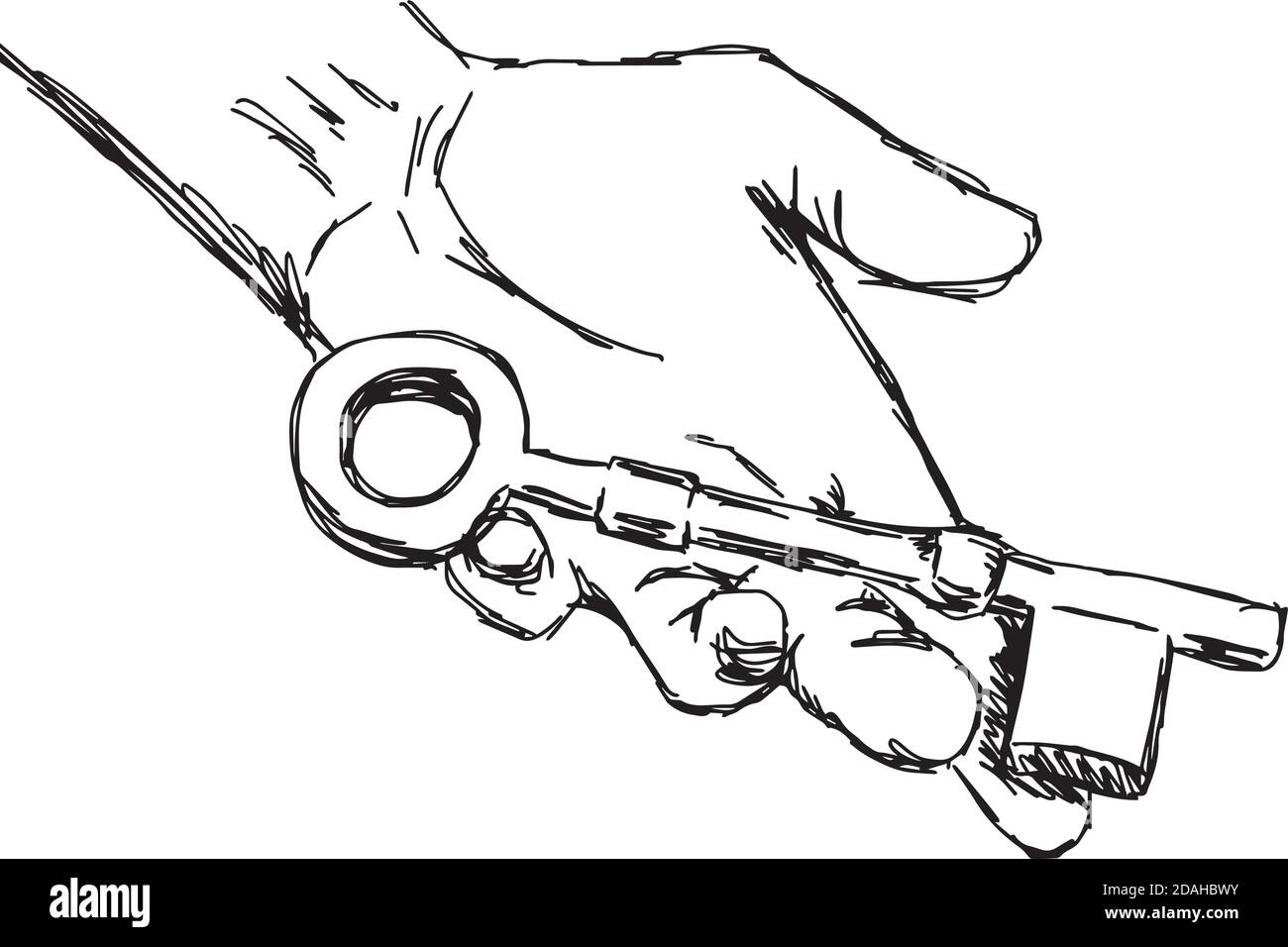 illustration vector hand drawn sketch of hand holding key isolated on