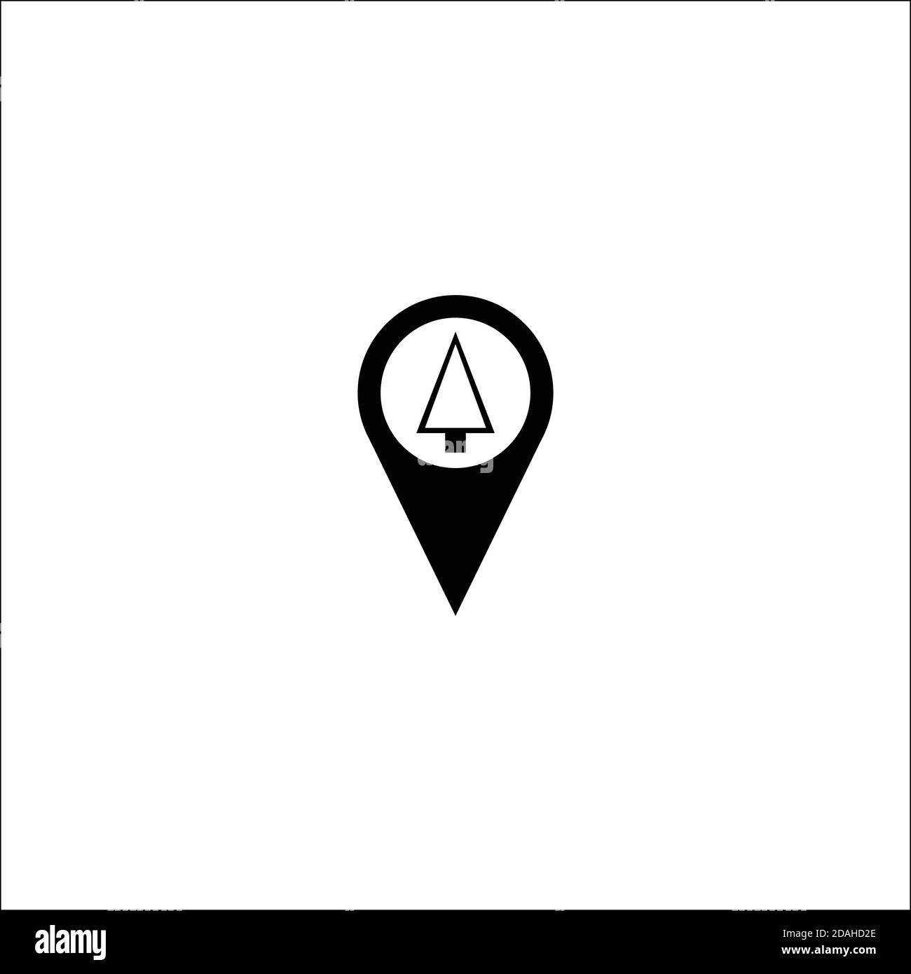 Black map pointer icon with triangle christmas tree on white background, map pin flat design style modern icon, marker sign , navigation, vector Stock Vector