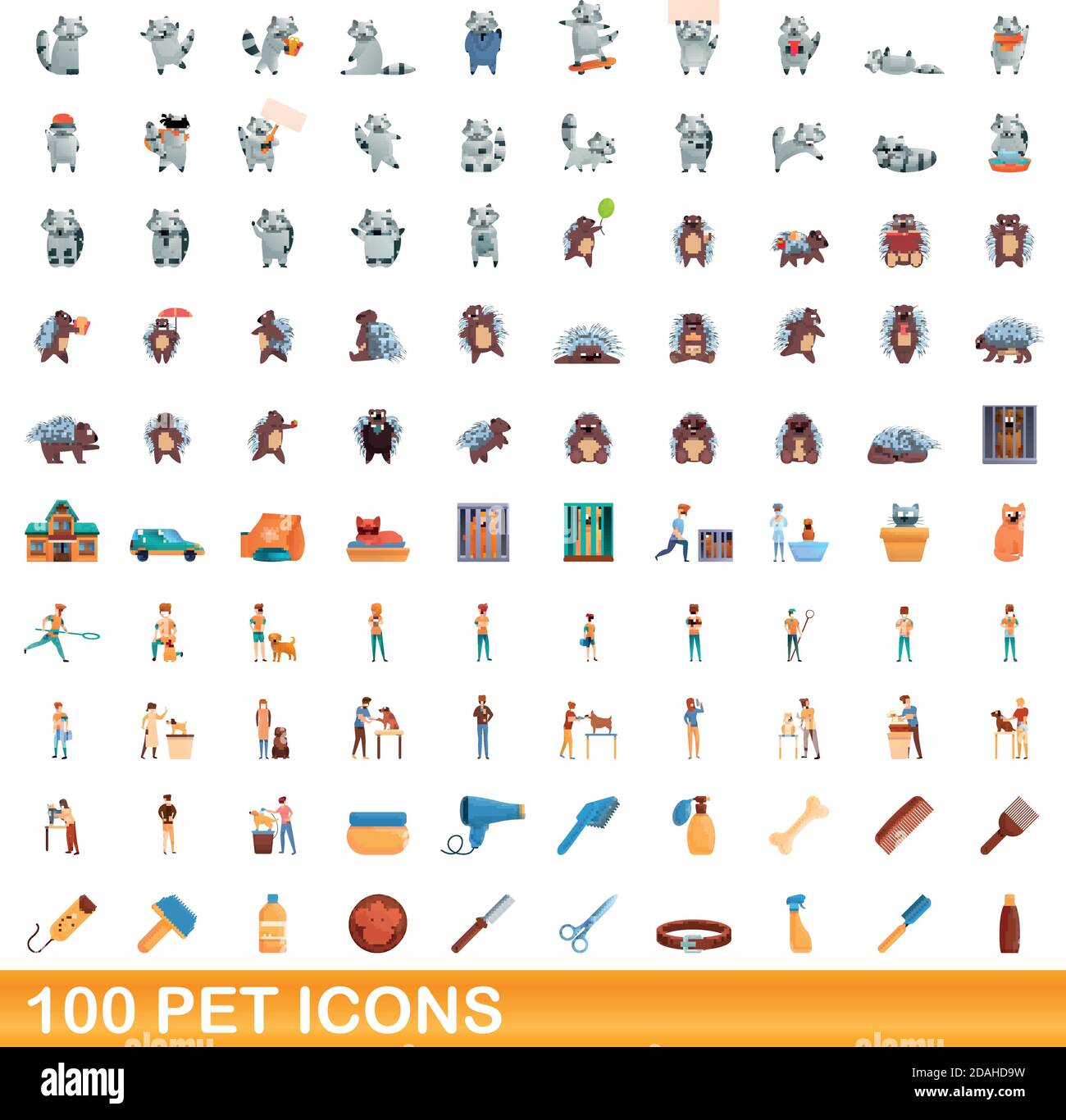 100 pet icons set. Cartoon illustration of 100 pet icons vector set ...