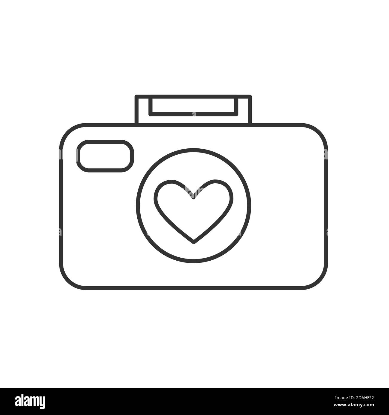 Photo camera icon. Camera with a heart in the lens. Isolated vector