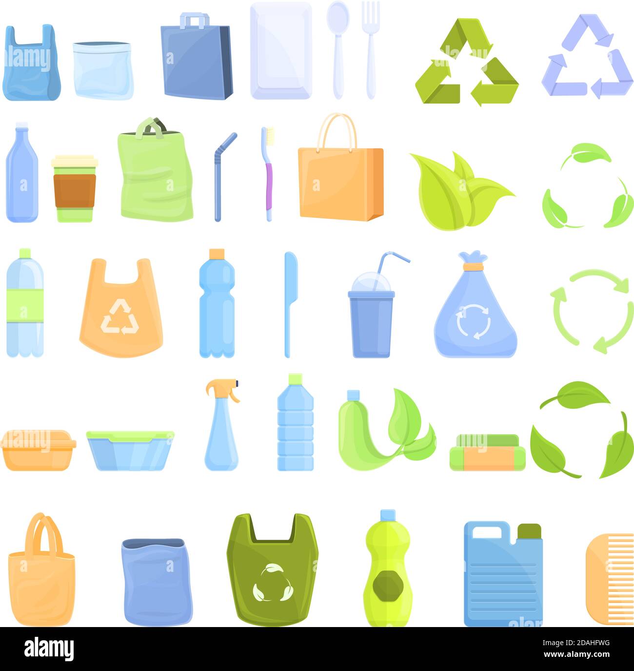 Biodegradable plastic icons set. Cartoon set of biodegradable plastic ...