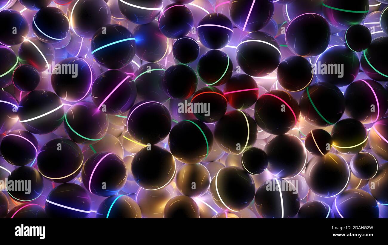 Abstract background of spheres with neon light Stock Photo - Alamy