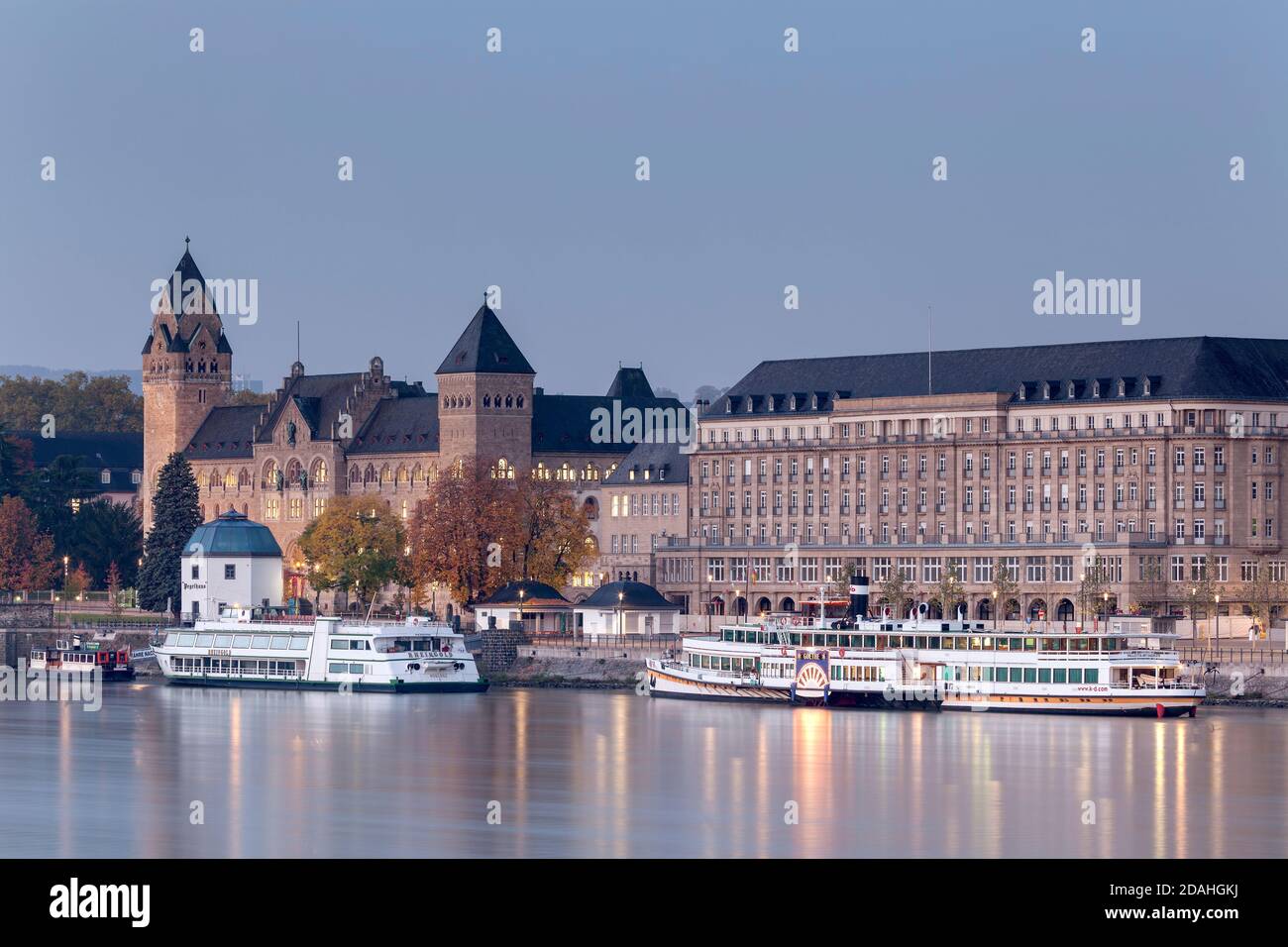 geography / travel, Germany, Rhineland-Palatinate, Koblenz, view across Rhine at Konrad-Adenauer-Ufer , Additional-Rights-Clearance-Info-Not-Available Stock Photo