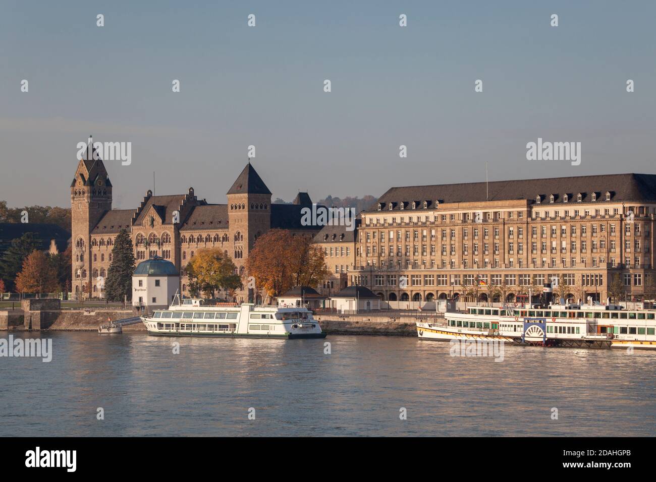 geography / travel, Germany, Rhineland-Palatinate, Koblenz, view across Rhine at Konrad-Adenauer-Ufer , Additional-Rights-Clearance-Info-Not-Available Stock Photo
