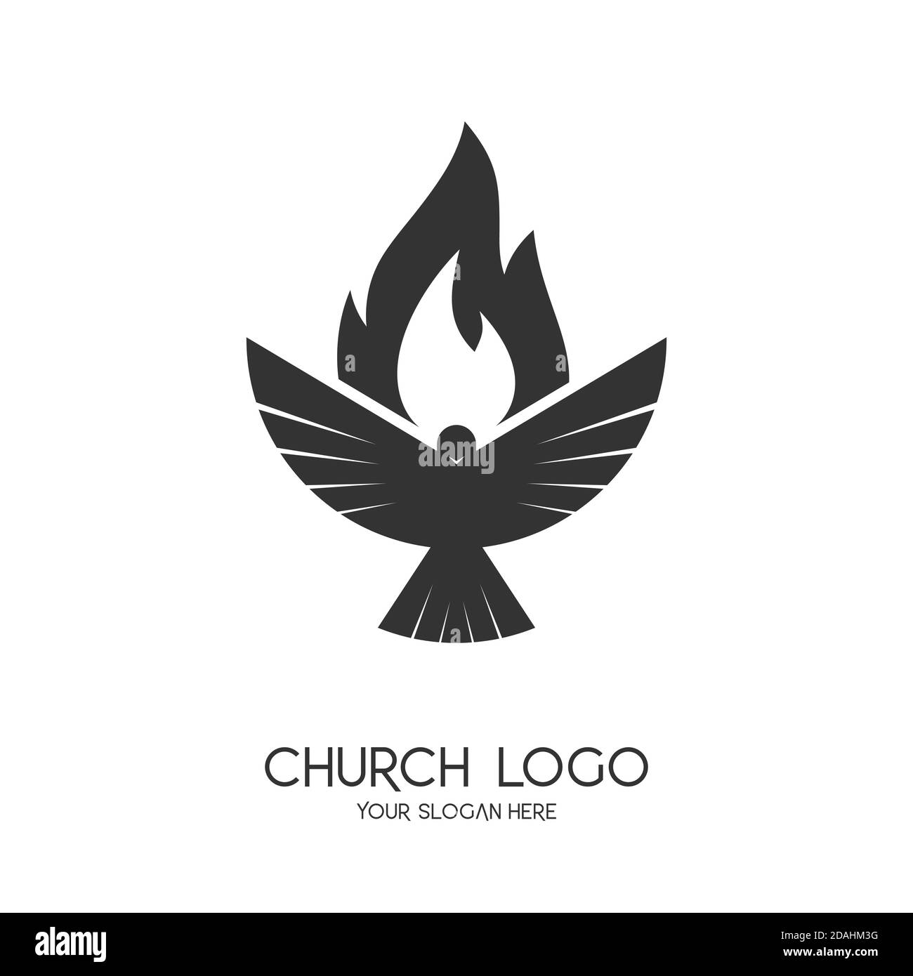 Church logo. Christian symbols. The symbol of the Holy Spirit is a dove and a flame Stock Vector