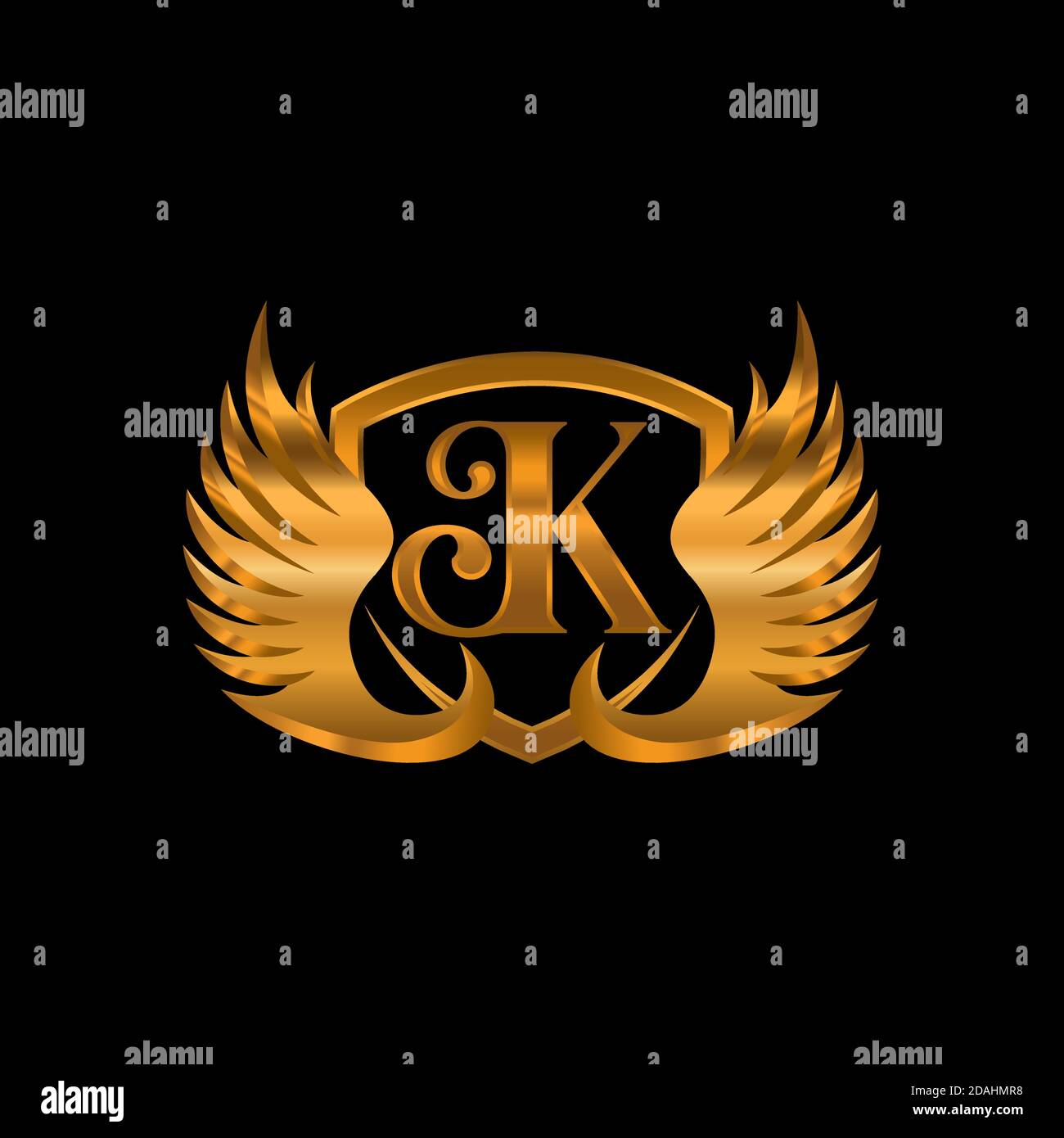 gold golden K wing wings alphabet letter logo icon with classy design for company and business. Suitable for stylish logotype Stock Vector