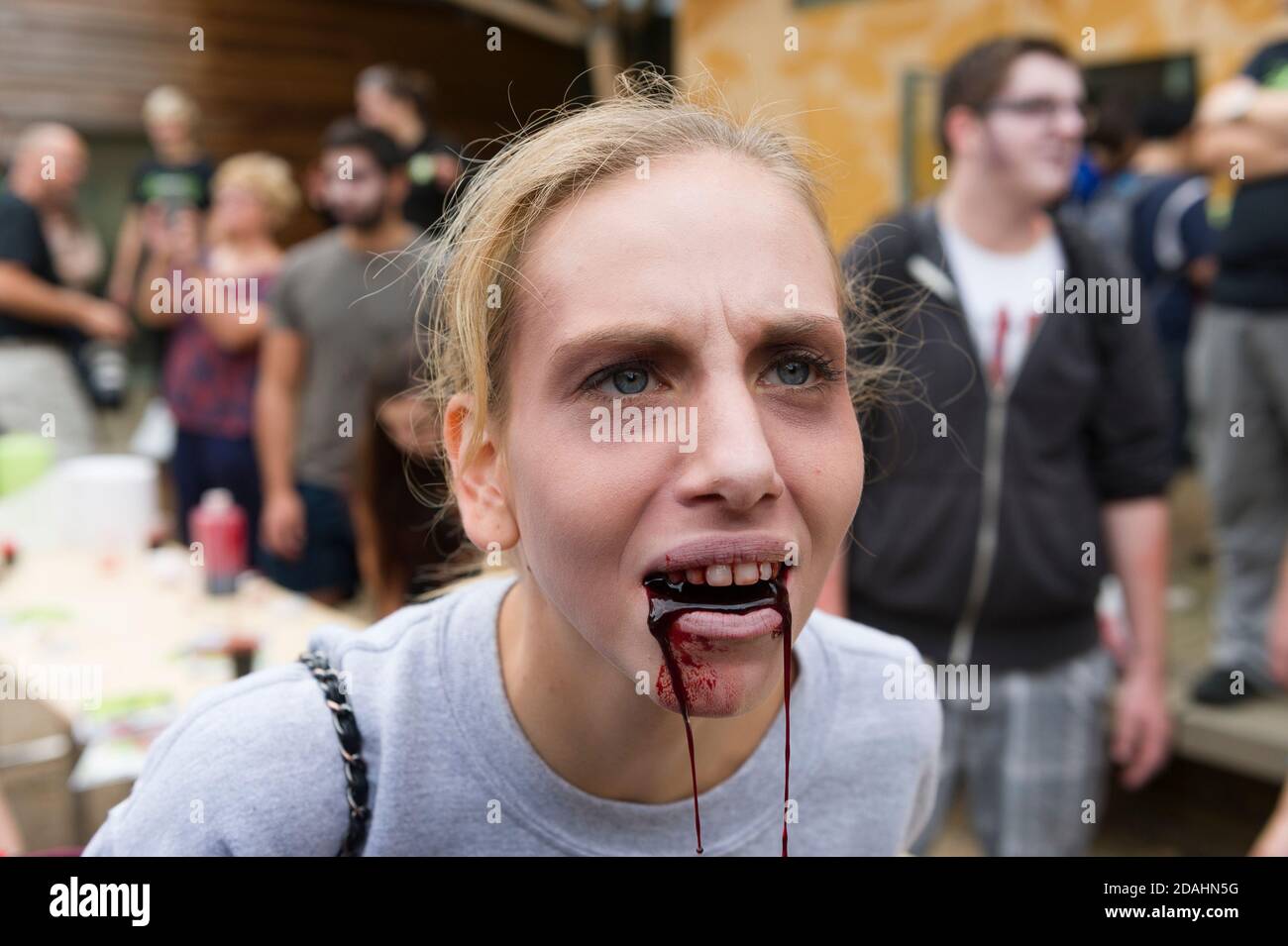 People learning how act like a zombie at a zombie training day, Hyde Park, London, The training was organised by 'Zombie Evacuation Races' who who run Britain biggest Zombie event.  Hyde Park, London, UK.  18 Aug 2013 Stock Photo