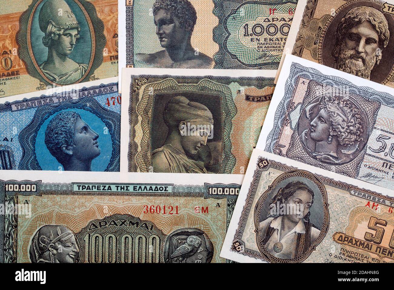 Old Greek money a business background Stock Photo
