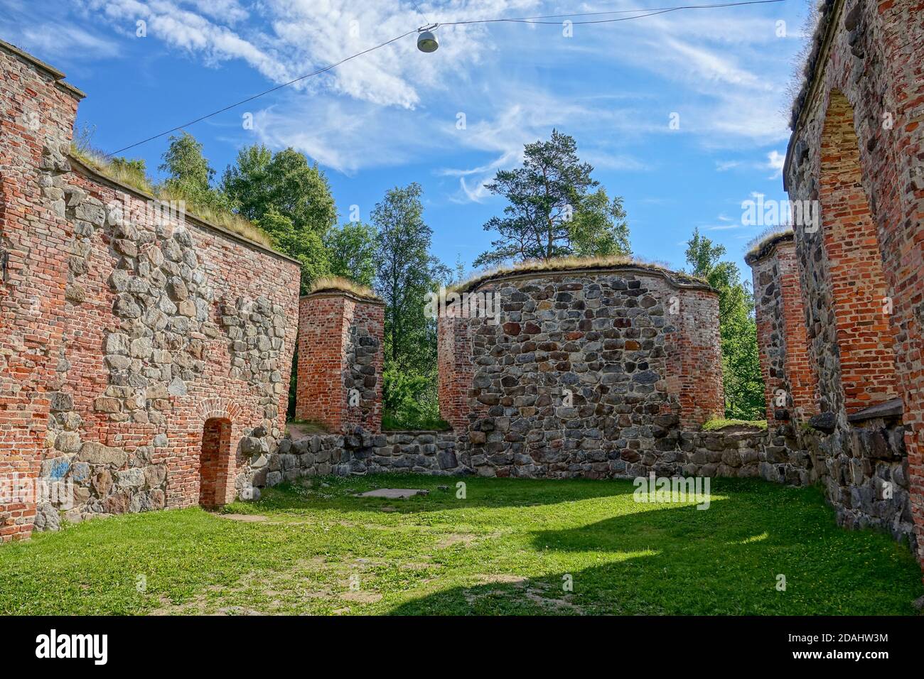 St. Mary's Church built in 16th century. It is a medieval stone church located in Mustasaari, Vaasa, Finland. Stock Photo