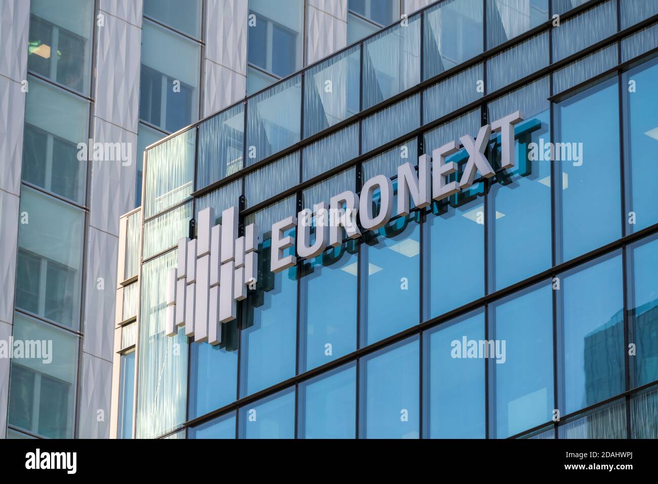 Courbevoie, France - November 12, 2020: Exterior view of the Euronext building in the business district of Paris La Défense Stock Photo