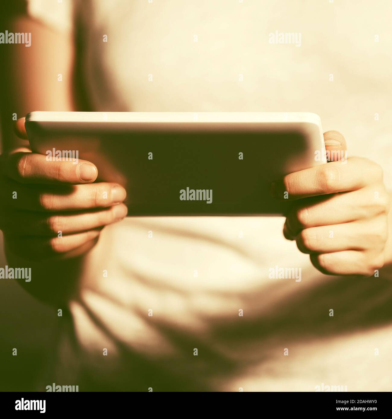 Woman using digital tablet computer Stock Photo