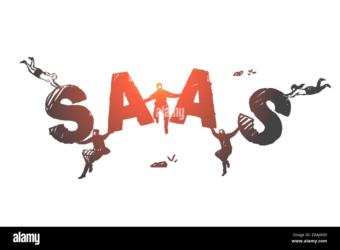 Software is a service SAAS concept sketch. Hand drawn isolated vector illustration Stock Vector