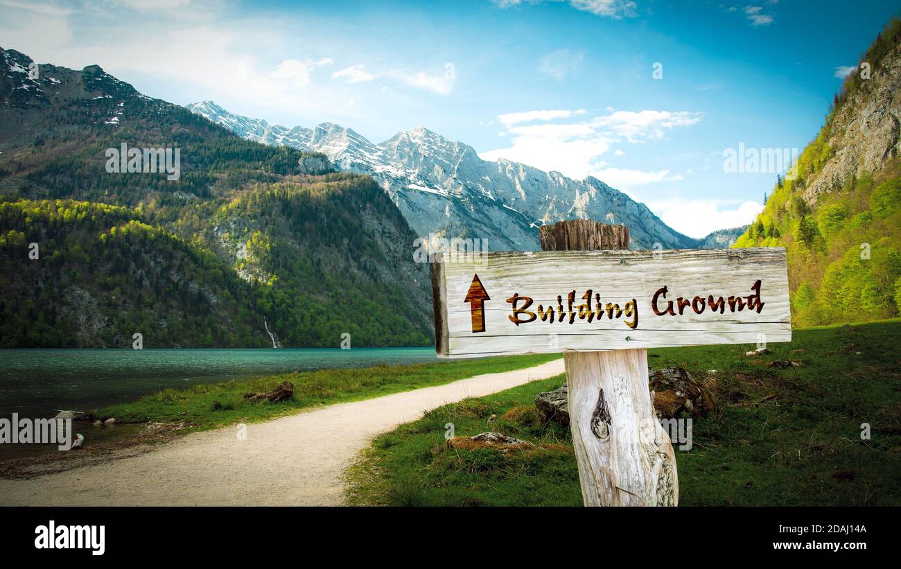 Street Sign the Direction Way to BUILDING GROUND Stock Photo - Alamy