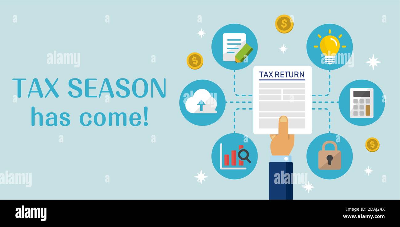 Tax return, submit tax document, tax form /cartoon banner illustration Stock Vector Image & Art