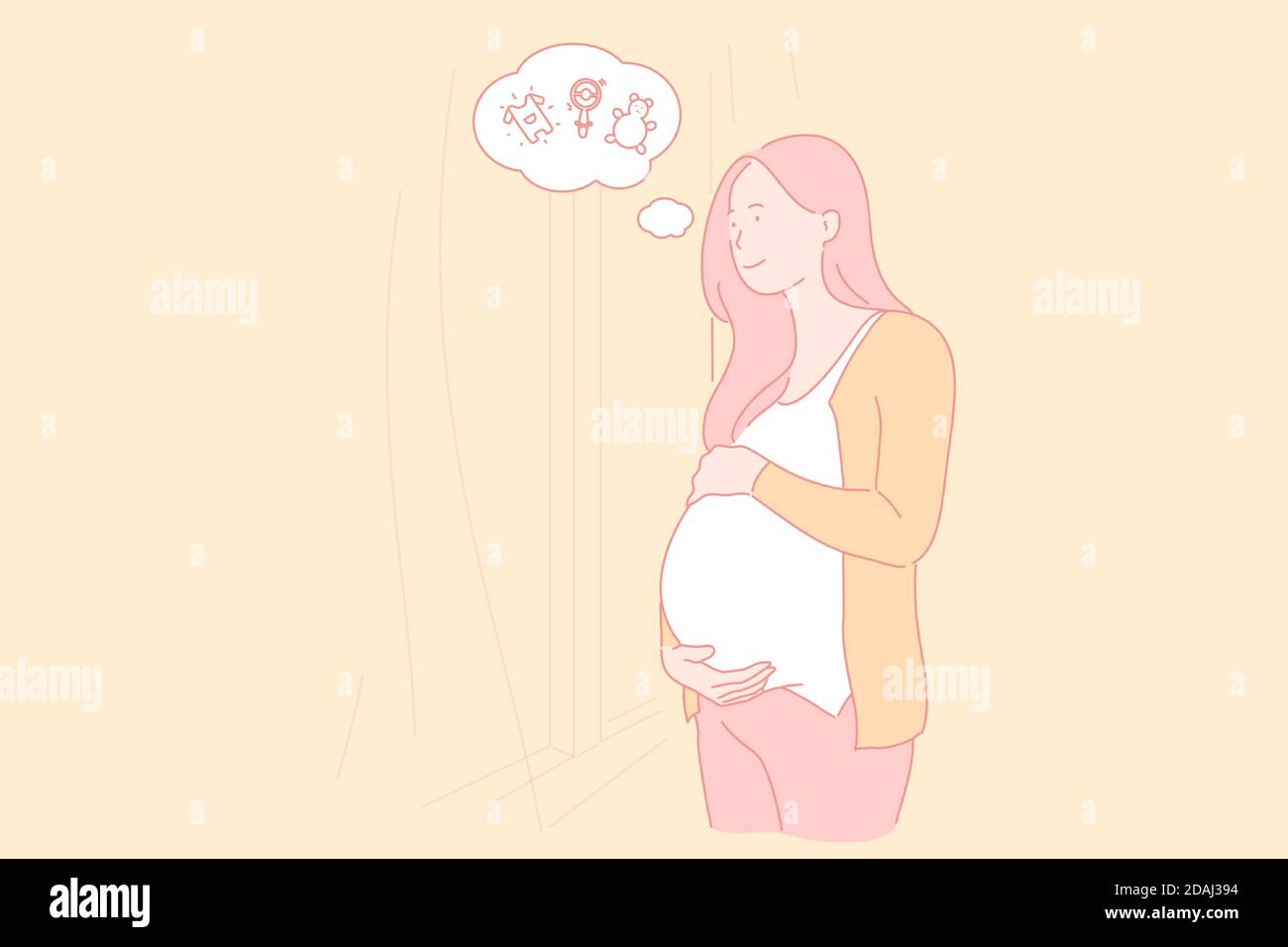 Pregnancy, childbearing, female body condition, expecting baby concept Stock Vector