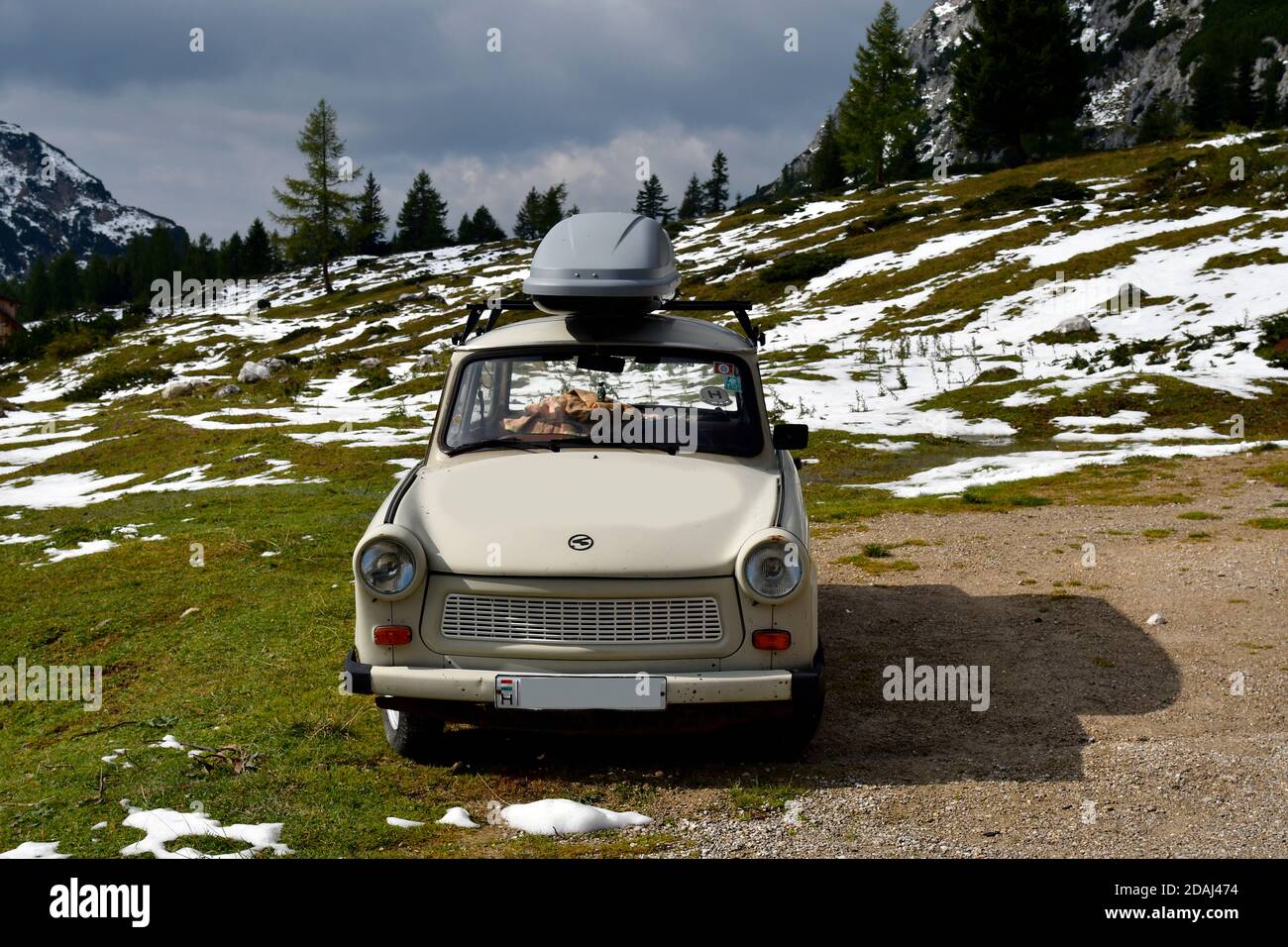 Tauplitz, Austria - September 24, 2017: Vintage car Trabant 601 the nickname was Trabi produced in former Democratic Republic of Germany aka East Germ Stock Photo
