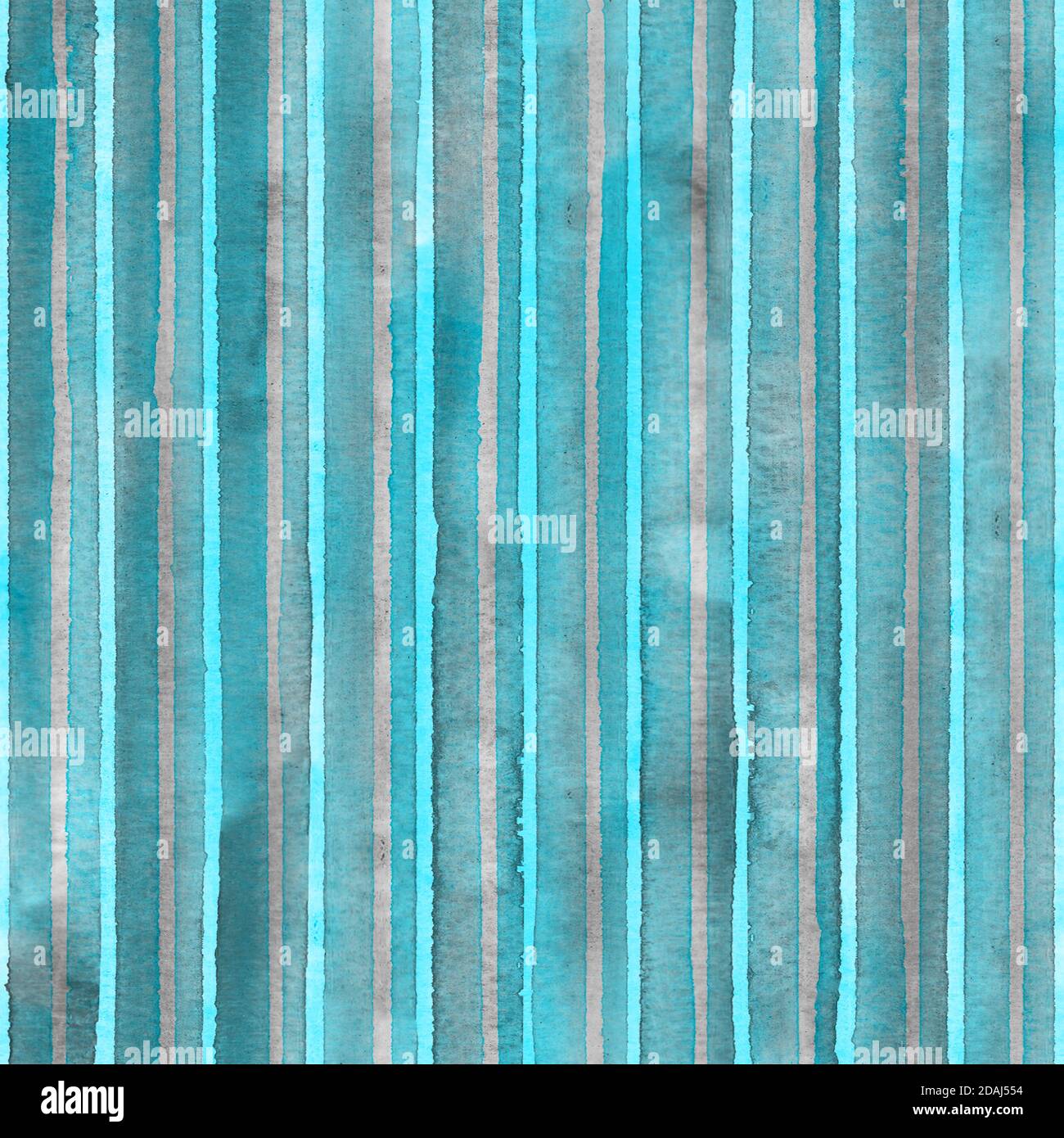 Watercolor stripe seamless pattern. Colorful teal turquoise grey