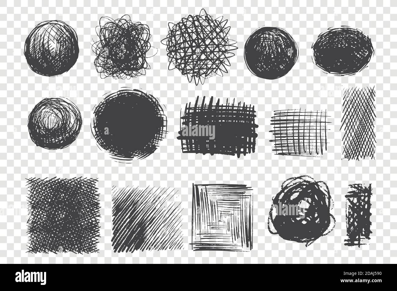 Round and square shape scribbles hand drawn doodle set Stock Vector ...