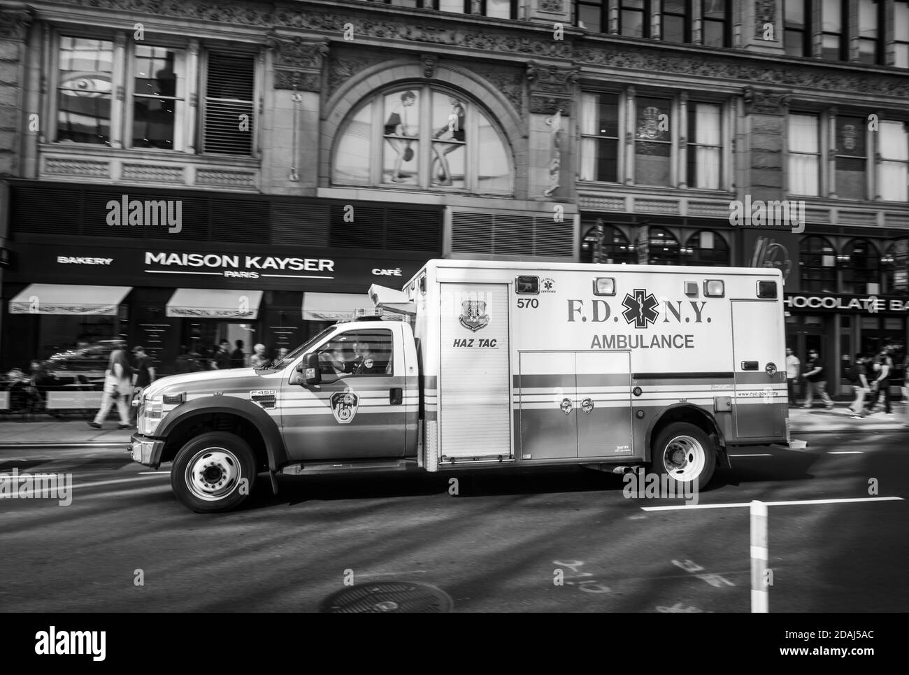 New York, USA - Sep 16, 2017: Black and white image of FDNY Ambulance car. FDNY is a department of the government of NYC and is the largest combined F Stock Photo